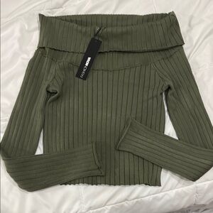 NWT Fashion Nova Olive Green Off-Shoulder Ribbed Top
